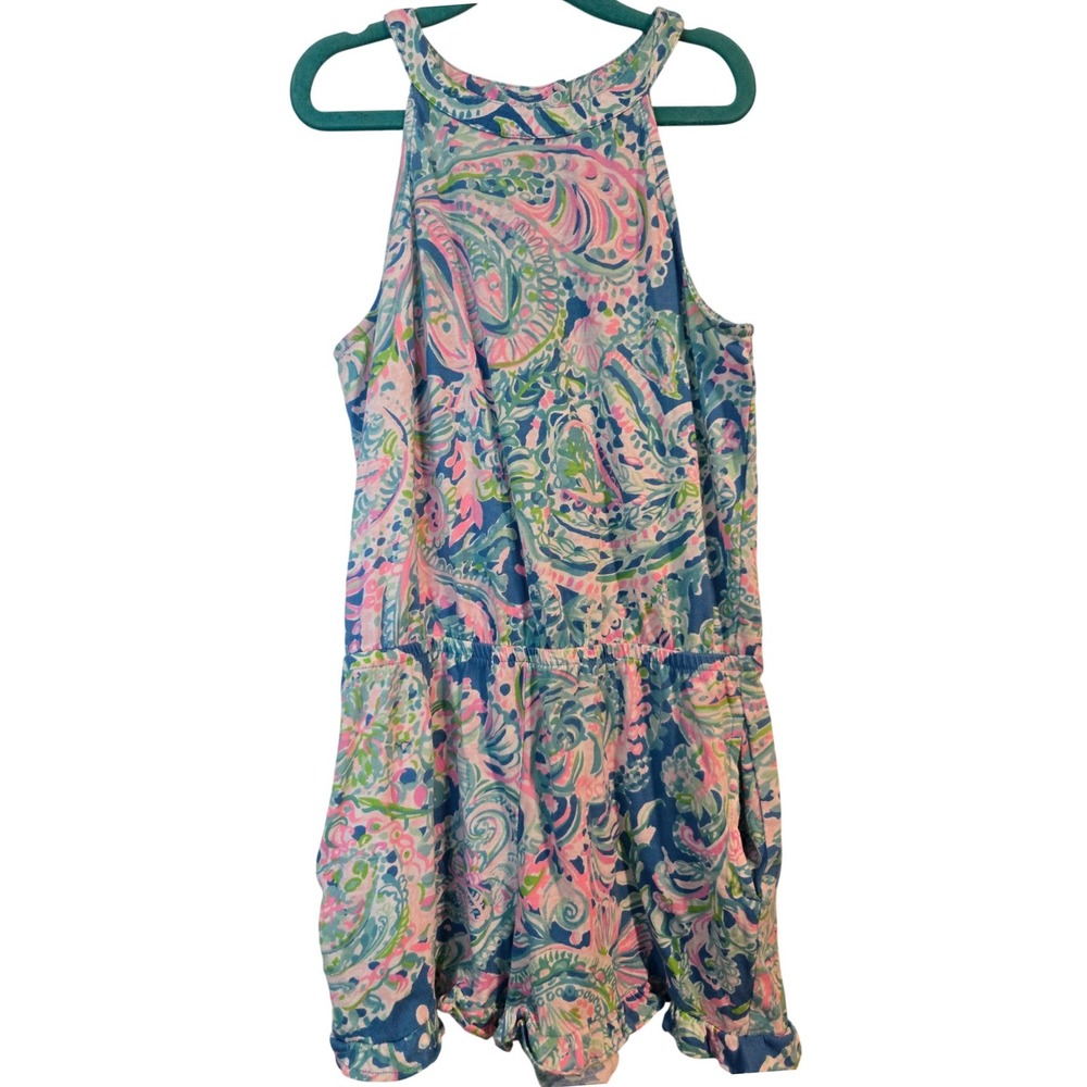 Lilly Pulitzer Kids Romper Size8-10 Multi Color Sleeveless Ruffle Trim